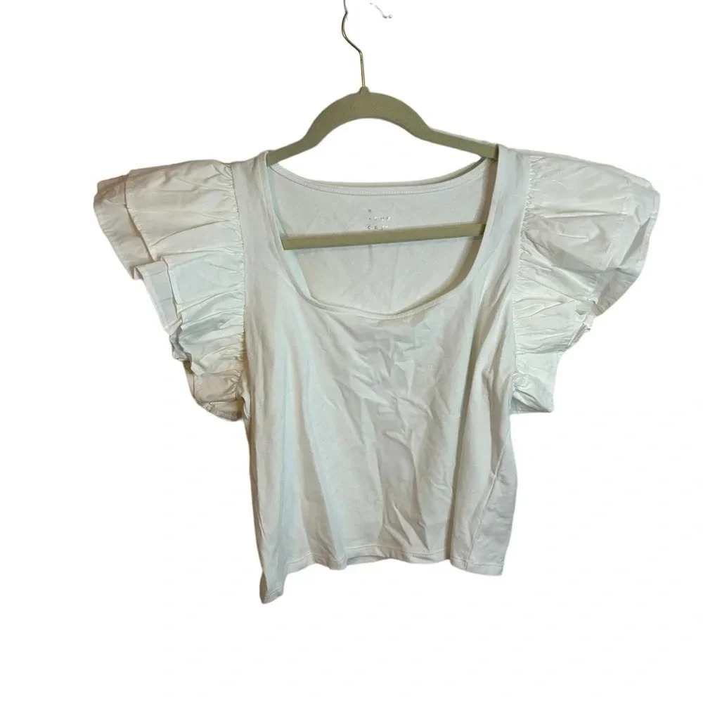 NWT A NEW DAY WHITE RUFFLE SLEEVE TOP